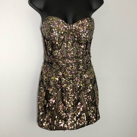 Alyce Claudine Sequin Geometric Mini Strapless Dress 2269 - Picture 7 of 7